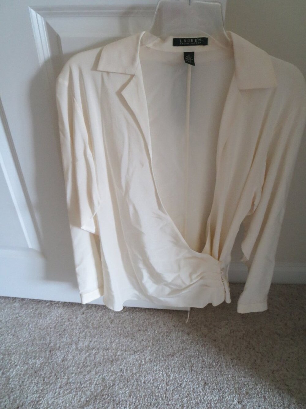 Lauren Ralph Lauren Ivory 100% Silk Long Sleeve Tie Waist Blouse Sz=4  NWT